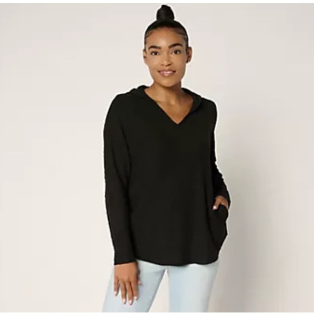 Belle by Kim Gravel Sweatshirt Slub V-Neck Hooded Top w/pockets size xs new